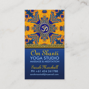 Cartes de visite bleus oranges de yoga de l'OM