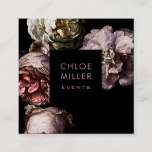 Cartes de visite carrés floraux modernes de noir