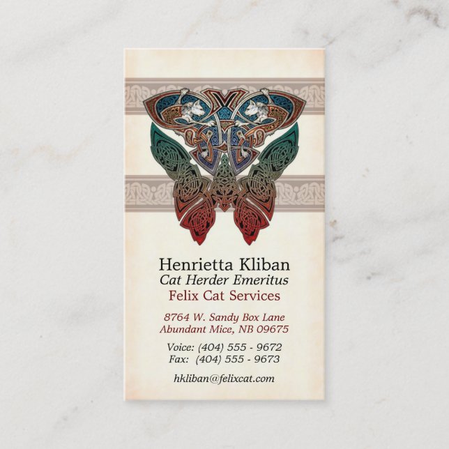 Cartes de visite celtiques de conception de chats (Devant)