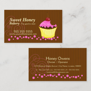 Cartes de visite Cupcake Rose Mignon avec Cerise