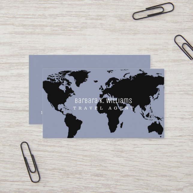 Cartes de visite d'agent de voyage avec carte du m (Devant/Arrière en situation)