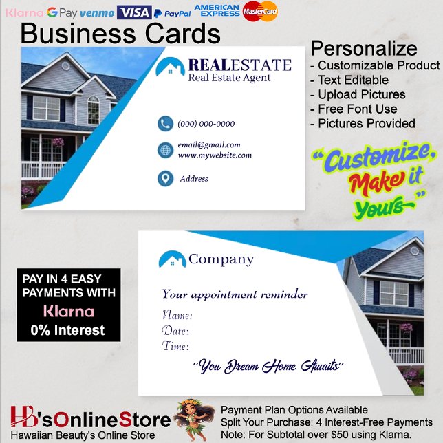 Cartes de visite d'agent immobilier 48 Paquet de 1 (Real Estate Agent Business Cards 48 Pack of 100.)