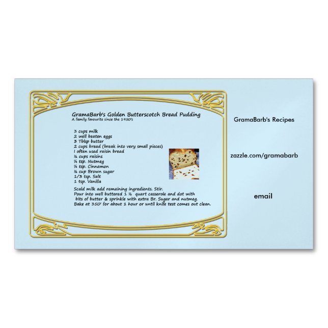 Cartes de visite d'aimant de recette (devant)
