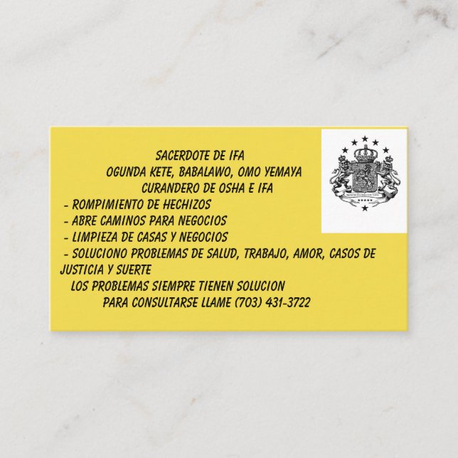 Cartes de visite de Babalawo (Devant)