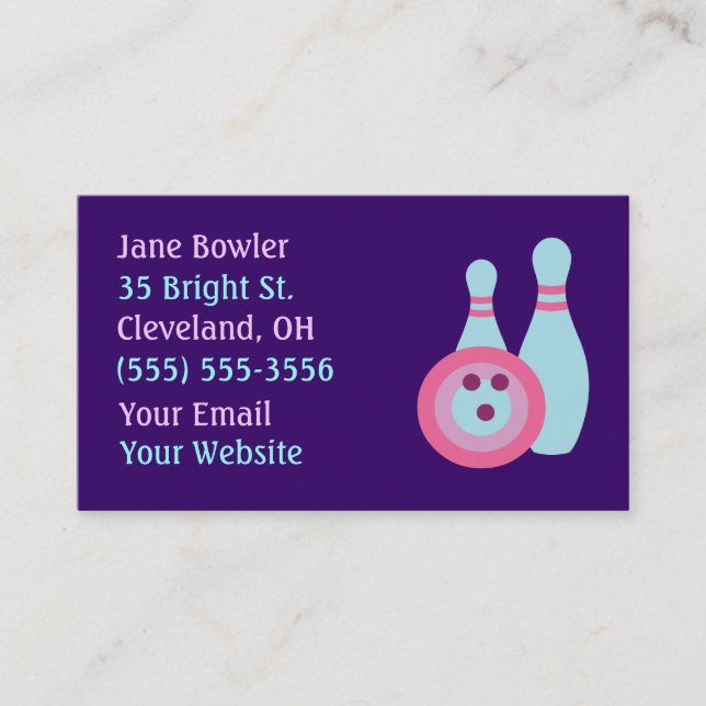 Cartes de visite de Bowling Ball et Pins (Devant)