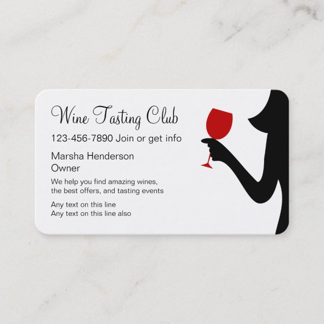 Cartes de visite de club d'échantillon de vin (Devant)