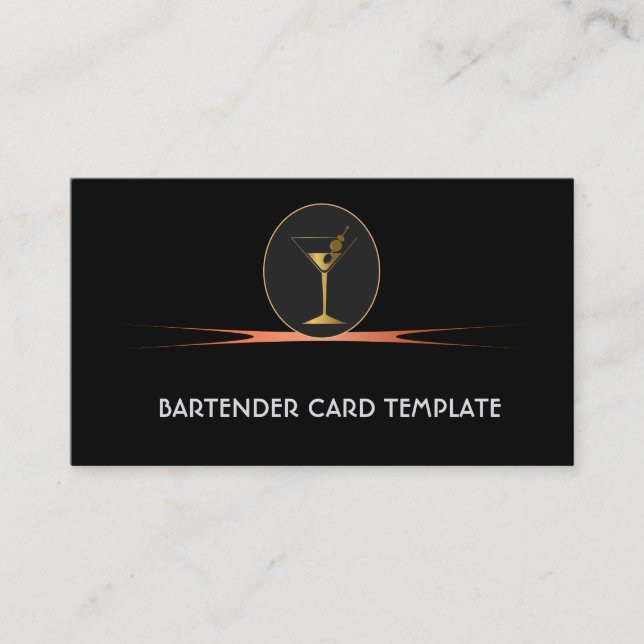 Cartes de visite de cocktails d'or Bartending (Devant)