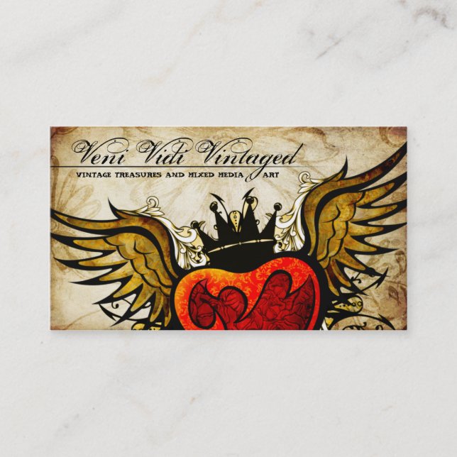 Cartes de visite de coeur à ailes par tatouage (Devant)