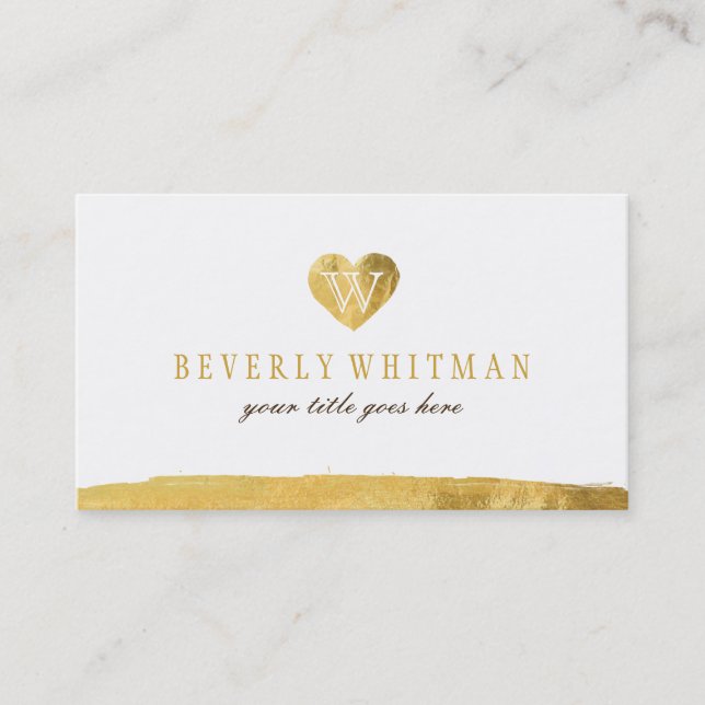 Cartes de visite de coeur de monogramme d'or (Devant)