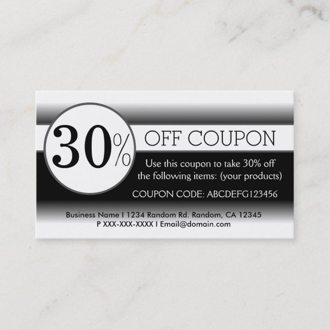 Cartes de visite de coupon simple noir blanc (Devant)