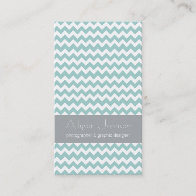 Cartes de visite de design Blue & Grey Chevron (Devant)