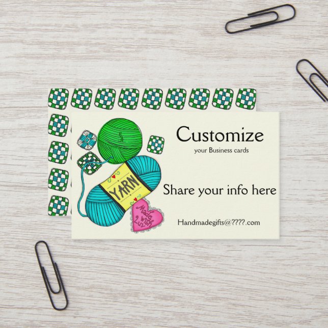 Cartes de visite de fer/de crochet/ou de knit (Devant/Arrière en situation)