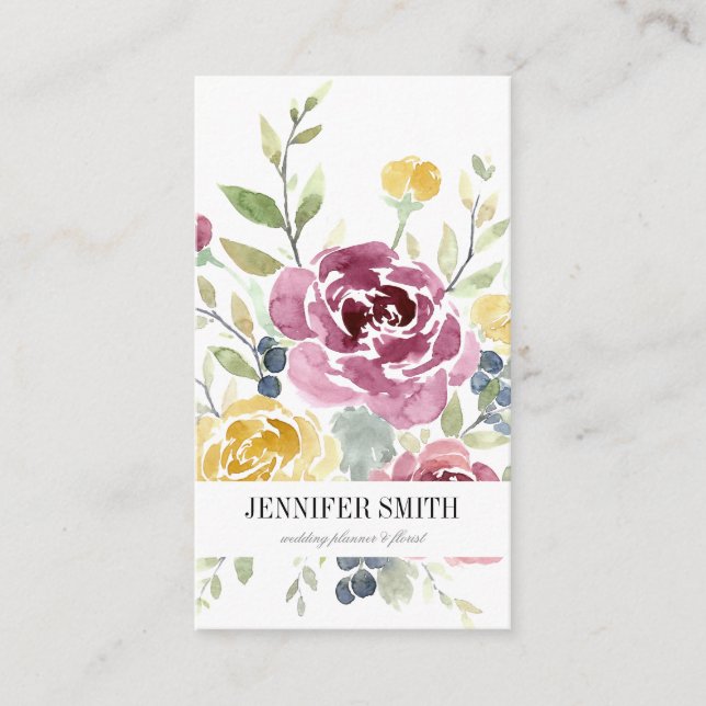 Cartes de visite de fleur d'aquarelle - floral (Devant)