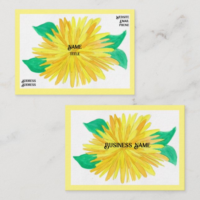 Cartes de visite de fleurs jaunes (Devant / Derrière)