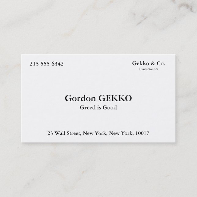 Cartes de visite de Gordon Gekko (Devant)