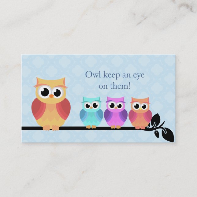 Cartes de visite de hibou de babysitter (Devant)