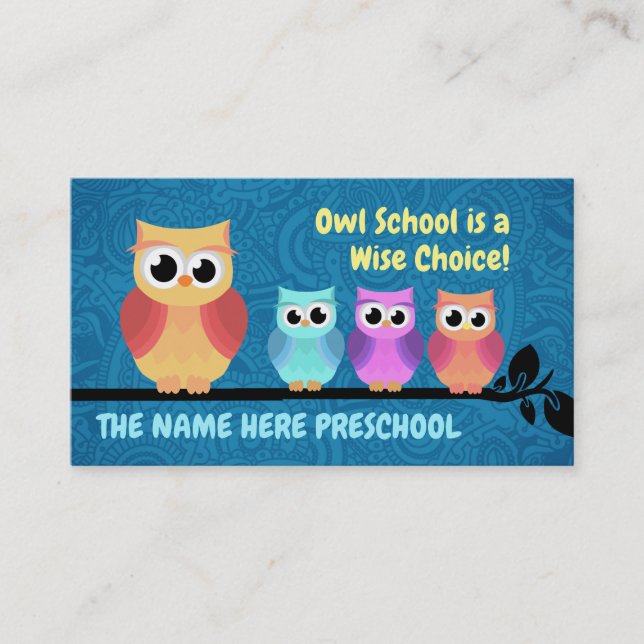 Cartes de visite de la Chouette d'école maternelle (Devant)