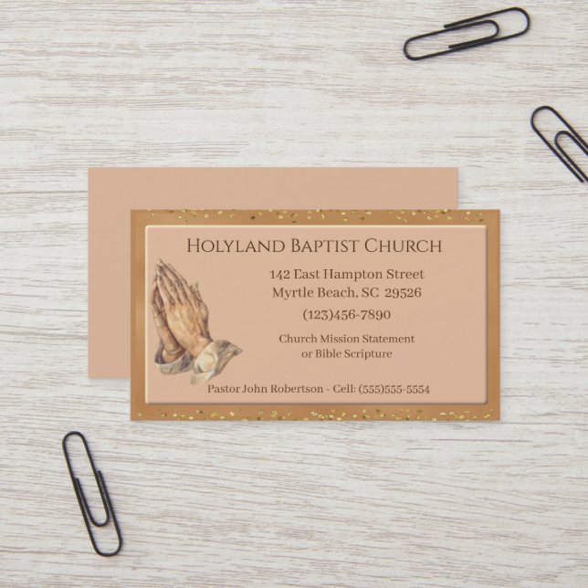 Cartes de visite de l'église des mains customisées (Devant/Arrière en situation)