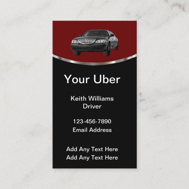 Cartes de visite de luxe pour chauffeur Uber (Devant)