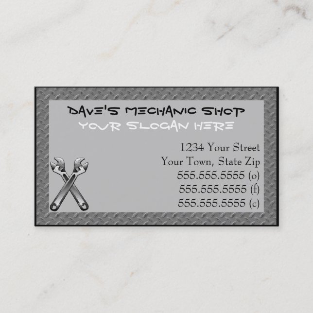 Cartes de visite de magasin de mécanicien (Devant)