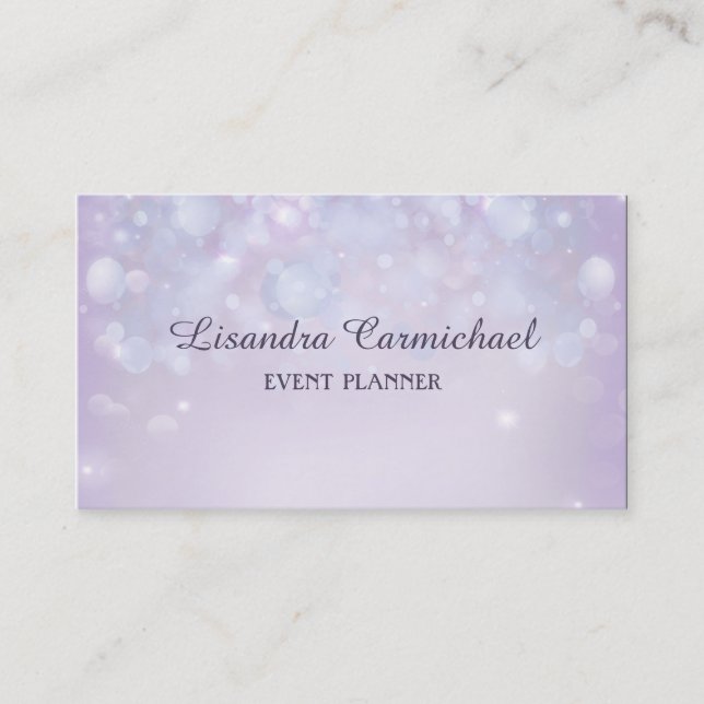 Cartes de visite de Misty Mauve Bokeh Event Planne (Devant)
