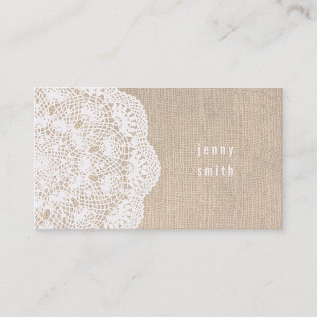 Cartes de visite de mode Burlap & Lace Doily (Devant)