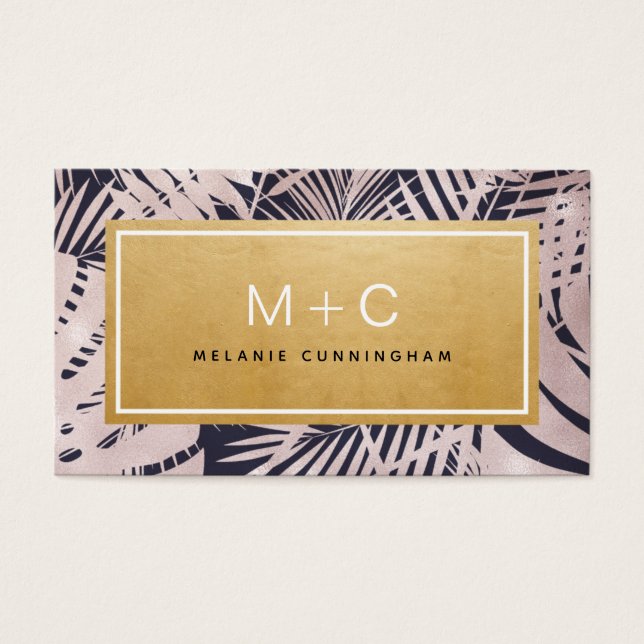 Cartes de visite de Monogramme Tropical Bleu de la (Devant)