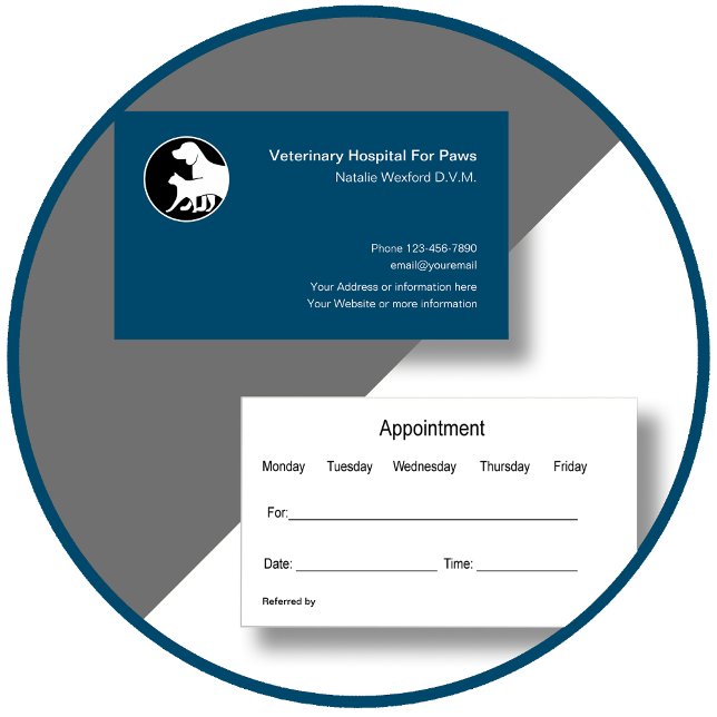 Cartes de visite de nomination vétérans modernes (Veterinarian Appointment Cards by CustomBusinessTemplates)
