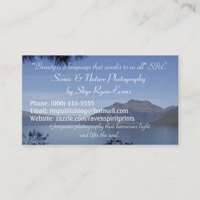 cartes de visite de "PITTORESQUE LAKE" (Devant)