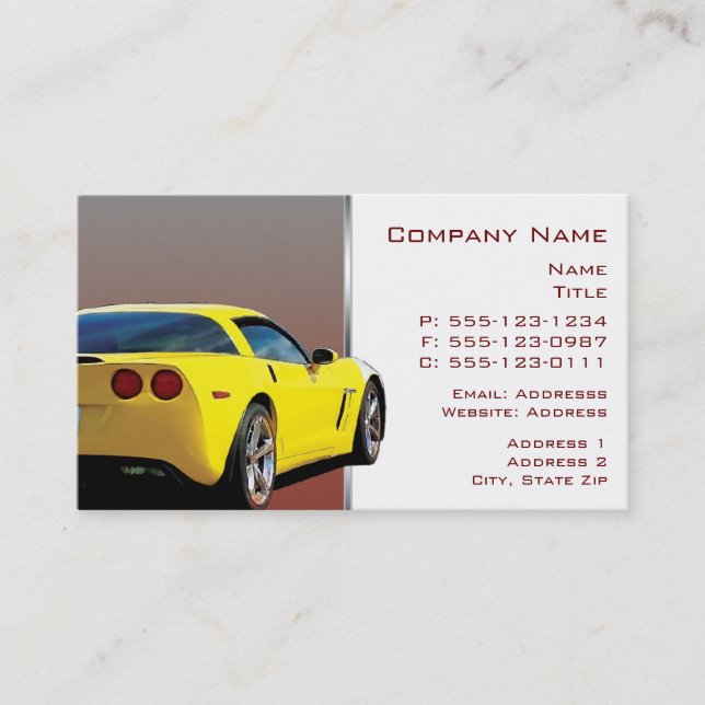Cartes de visite de postérieur de Corvette (Devant)