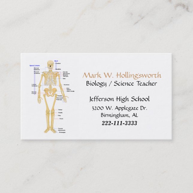 Cartes de visite de professeur de Sciences (Devant)