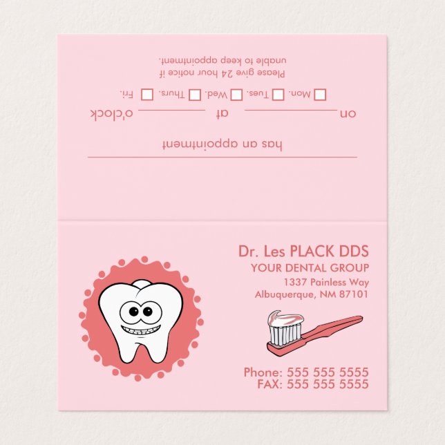 Cartes de visite de rendez-vous Dentist Pink (Extérieur déplié)