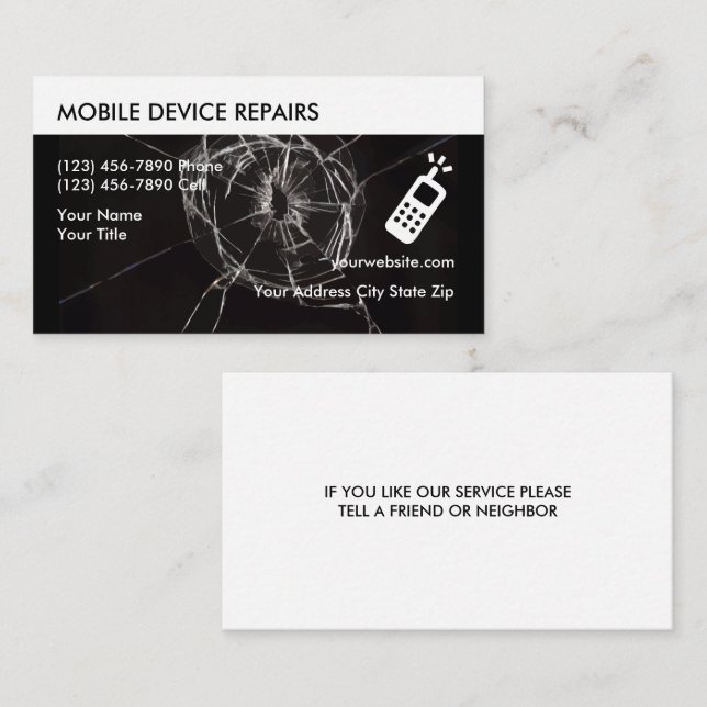 Cartes de visite de réparation de téléphones cellu (Devant / Derrière)