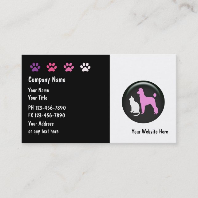 Cartes de visite de soin des animaux familiers (Devant)
