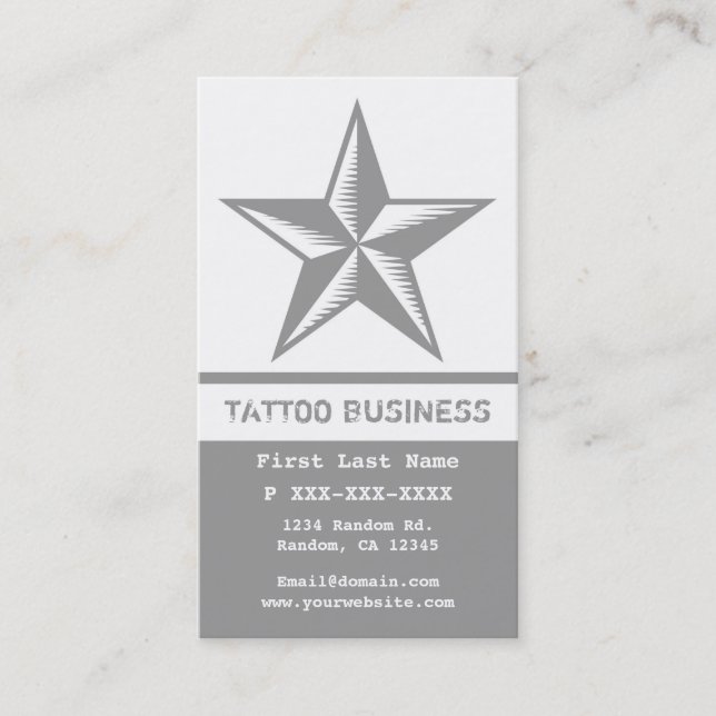 Cartes de visite de tatouage gris étoile blanche (Devant)