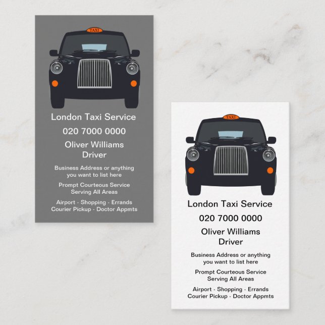 Cartes de visite de taxi de Londres double face (Devant / Derrière)