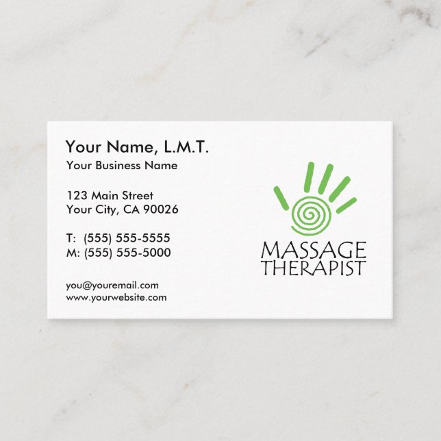 Cartes de visite de thérapie de massage (Devant)