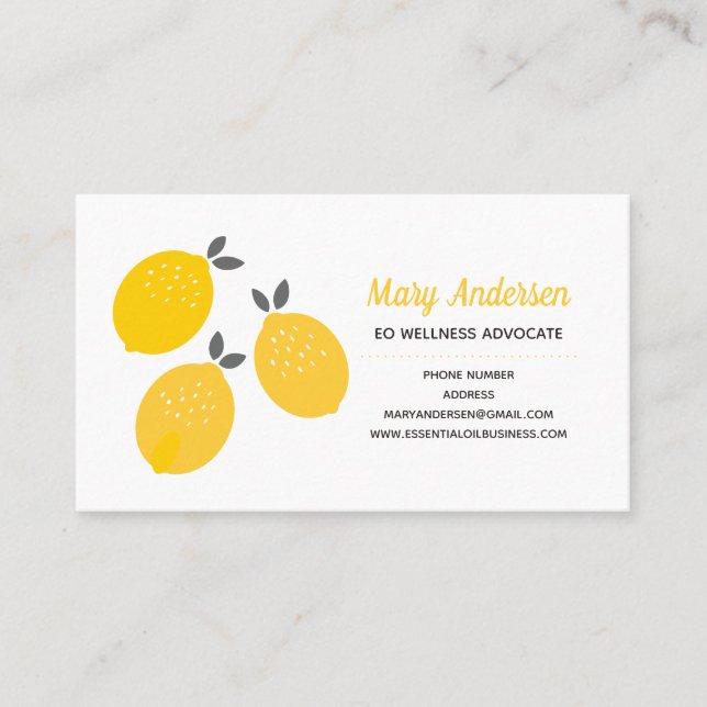 Cartes de visite d'huiles essentielles de citron (Devant)