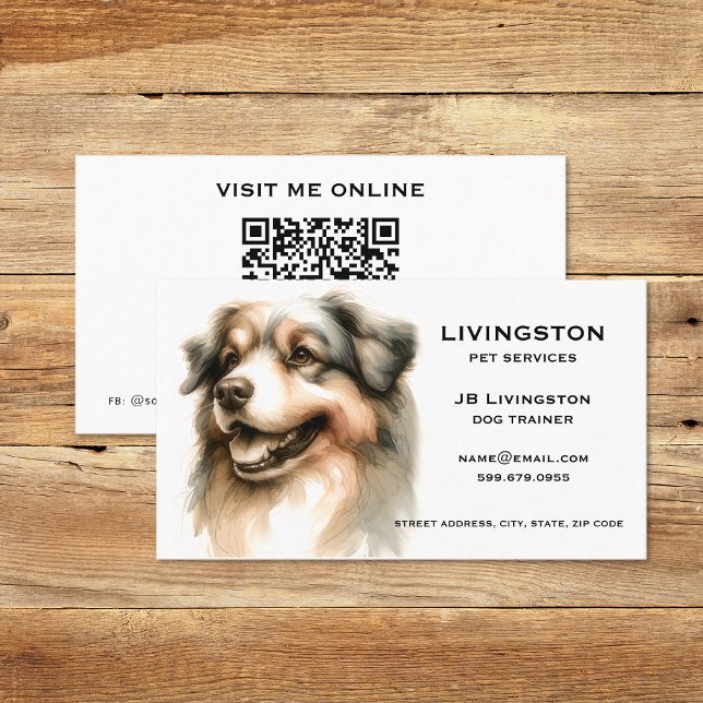 Cartes de visite du code QR du chien (Dog QR Code Business Cards (front and back))
