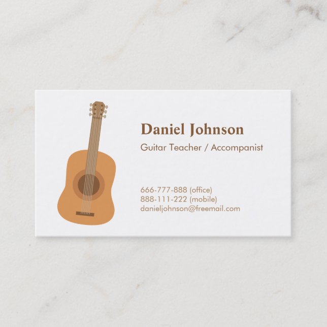 Cartes de visite du musicien enseignant de guitare (Devant)