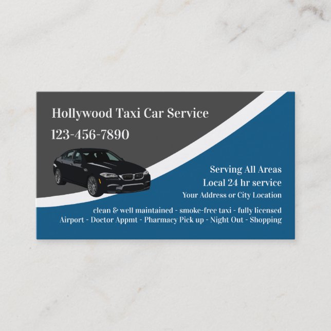 Cartes de visite du service de taxi de luxe (Devant)