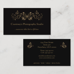 Cartes de visite en filigrane de papillons d'or