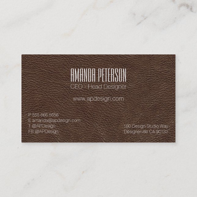 Cartes de visite Faux Brown Leather Designer (Dos)