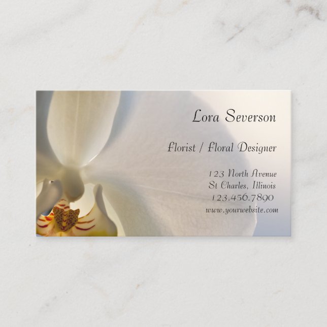 Cartes de visite fleuristes de l'orchidée blanche (Devant)