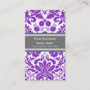 Cartes de visite floraux de damassé grise pourpre