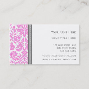 Cartes de visite floraux de damassé grise rose