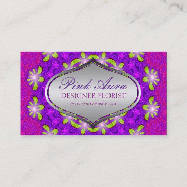 Cartes de visite floraux de l'Aura rose violet (Devant)