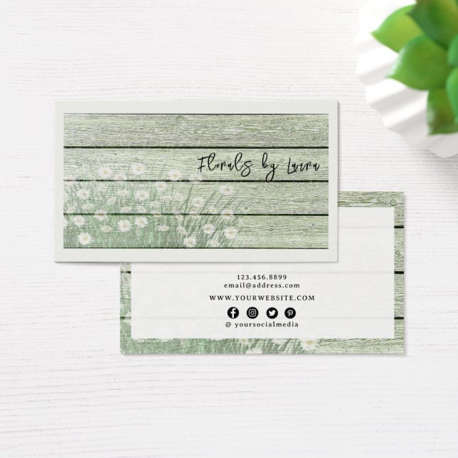 Cartes de visite floraux en bois vert désossé rust (Bureau)