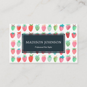 Cartes de visite fraises monogramme rouge personna