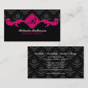 Cartes de visite Fuchsia Monogramme Damas